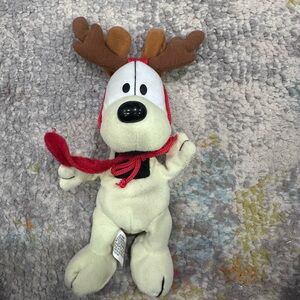 Plush Reindeer Dog Stuffed Animal Toy - Cream with Brown Antlers and Red Scarf